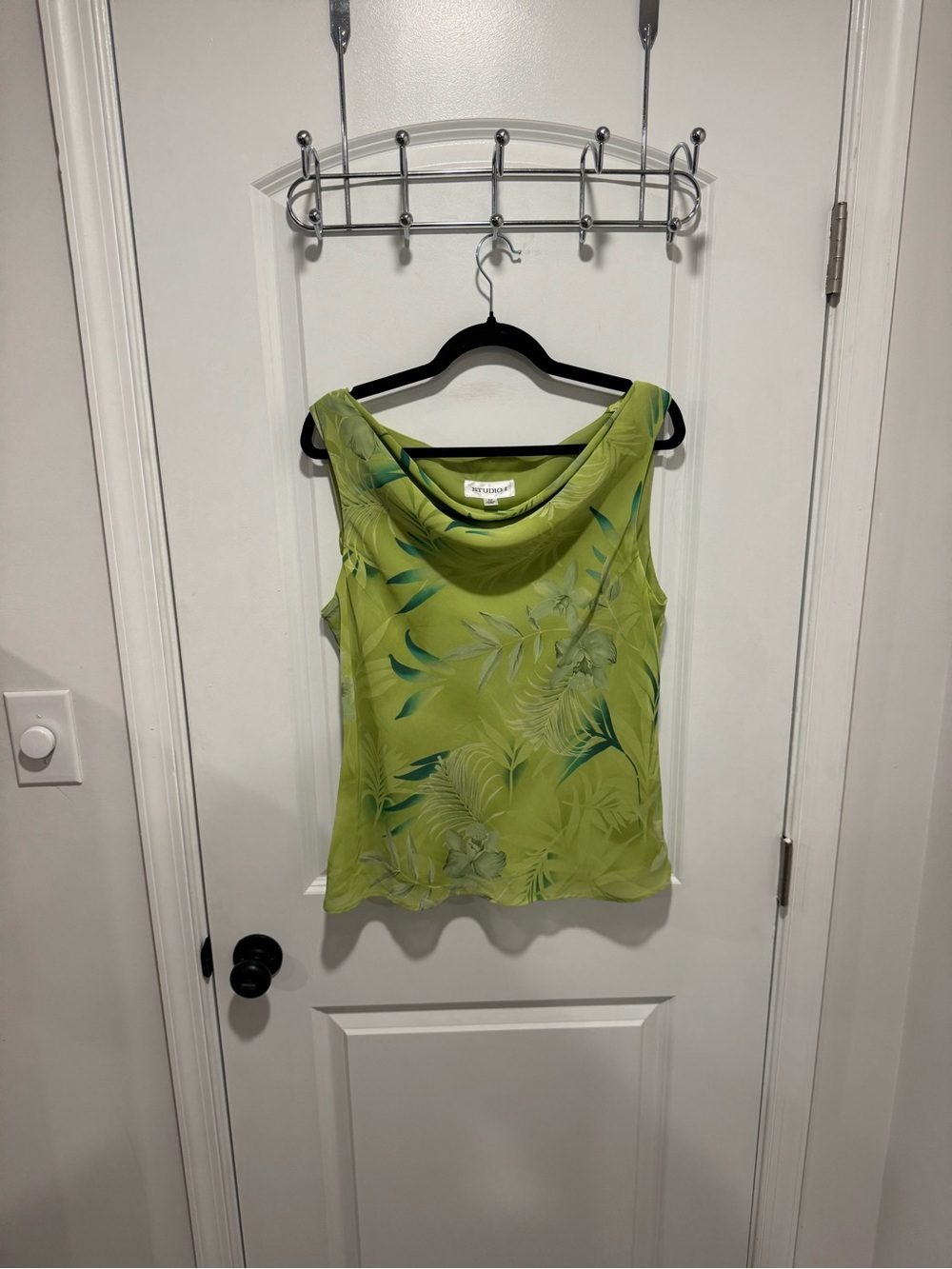 Studio I Lime Green Tropical Print Cowl Neck Tank